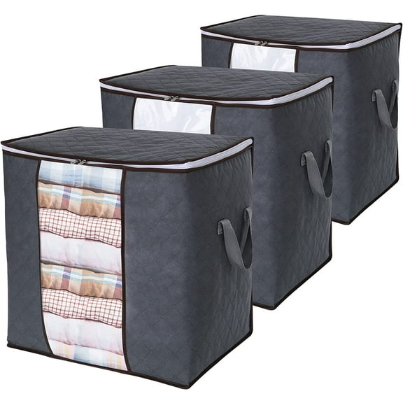Lifewit Clothes Storage Bag 90L Large Capacity Organizer for Bedroom Storage, 3 Pack, Gray