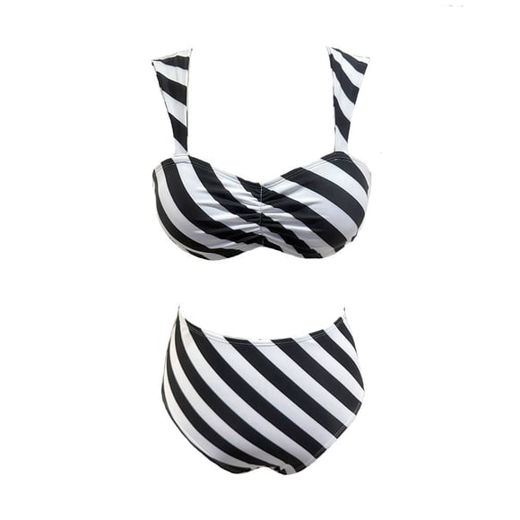 Traje de Baño Ocean Pacific para Mujer, Broche Espalda, Plisado Pecho, Rayas Negro Talla EG 2 Piezas