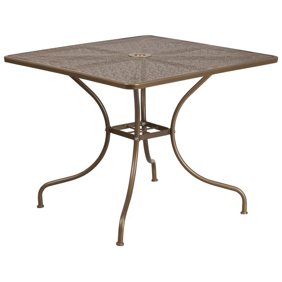Bowery Hill 28" Square Steel Flower Print Patio Dining Table in Gold