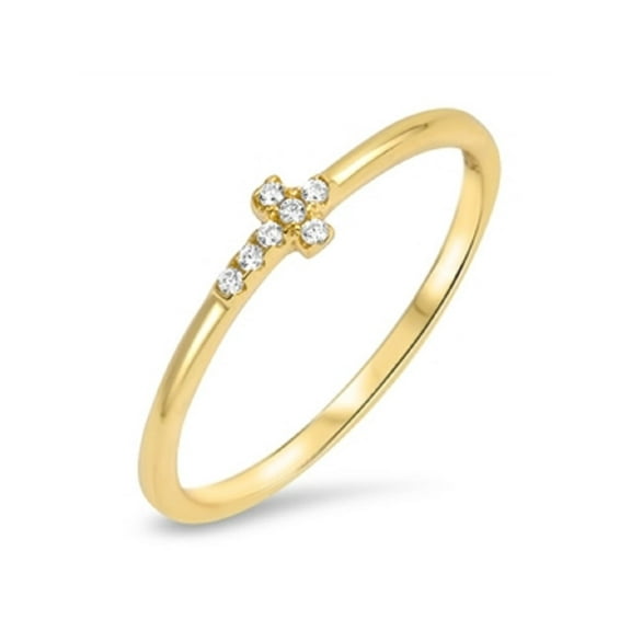 Yellow Gold- Tone Single Band Sideway Cross Cubic Zirconia Ring Sterling Silver 925
