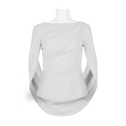 Adrianna Papell Boat Neck 3/4 Sleeve Cape Draped Back Solid Stretch Crepe Top-IVORY