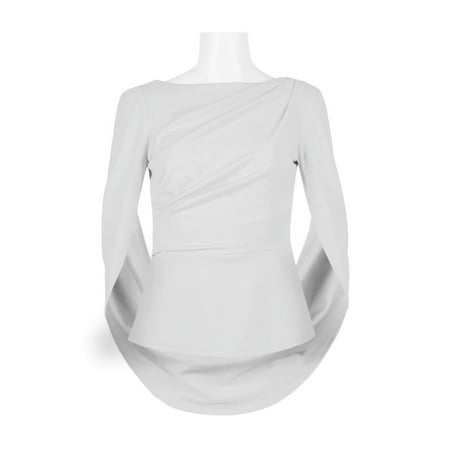 Adrianna Papell Boat Neck 3/4 Sleeve Cape Draped Back Solid Stretch Crepe Top-IVORY