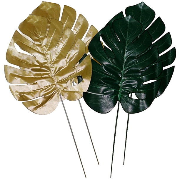 KAKOWELY 4 hojas de palma artificiales, hojas tropicales de imitación para fiestas hawaianas en la jungla y bodas.