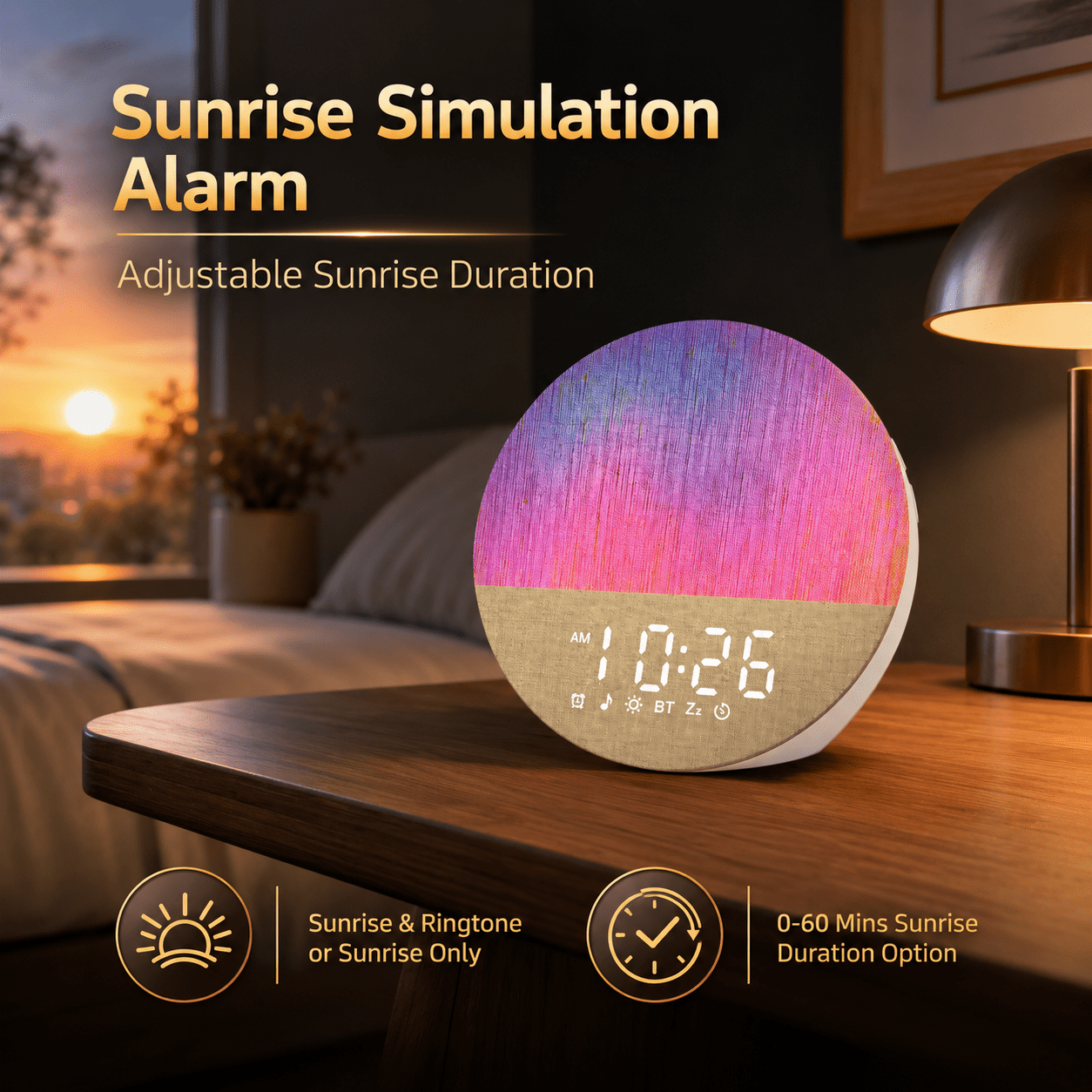 LEIKE Sunrise Alarm Clock White Noise Sound Machine for Bedroom | Natural Wake-Up Light with Soothing Sleep Aids, Bluetooth Speaker, Dimmable Clock, Screen-Free Design for Baby Adults Kids