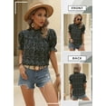 thumbnail image 4 of STARVNC Women Floral Print Ruffle Mock Neck Puff Sleeve Pleated Top, 4 of 7