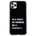 thumbnail image 1 of DistinctInk Clear Shockproof Hybrid Case for iPhone 13 Pro MAX (6.7" Screen) - TPU Bumper, Acrylic Back, Tempered Glass Screen Protector - In a Field of Horses, Be a Unicorn - Rainbow, 1 of 2