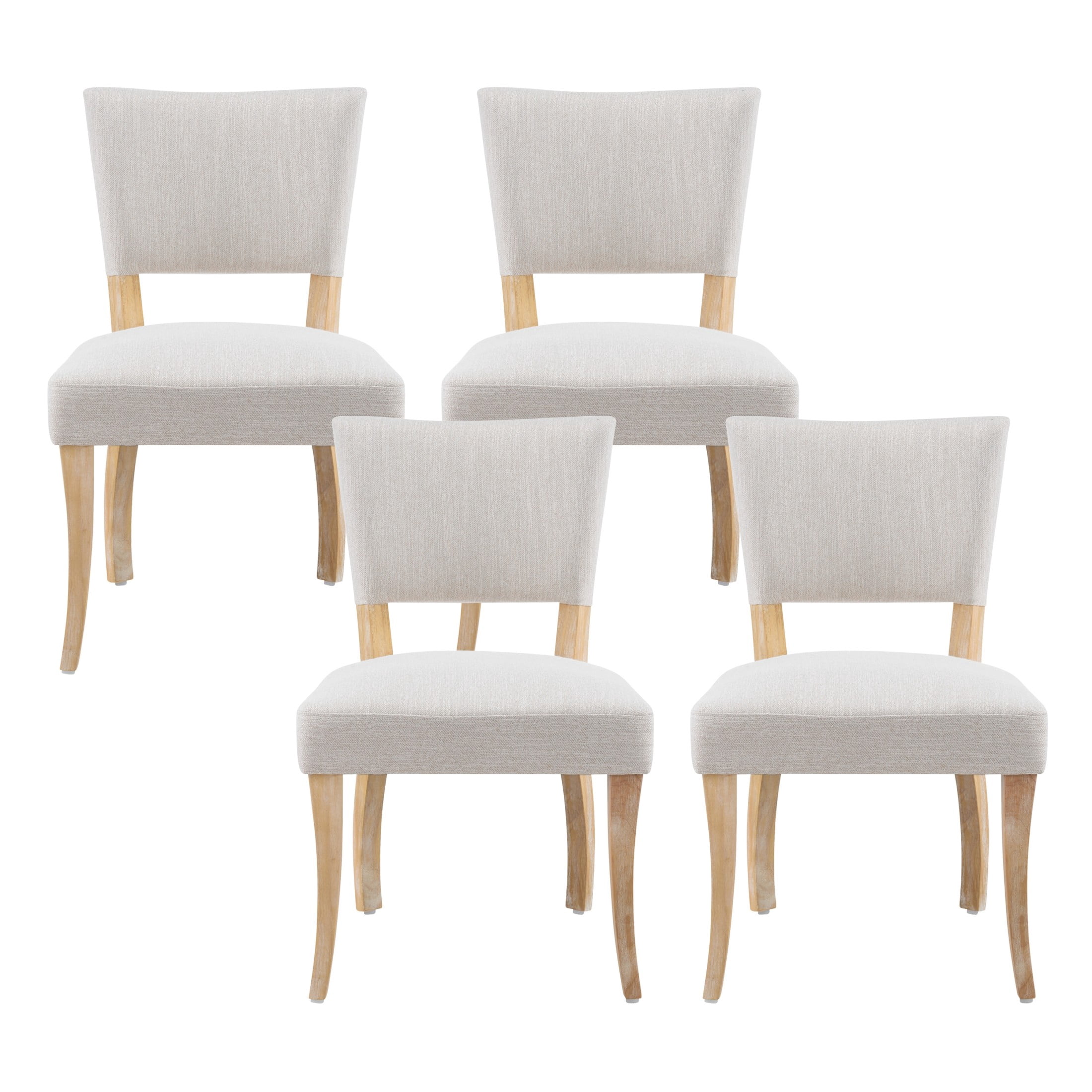 Christopher Knight Home Mid-Century Upholstered Wood Armless Dining Chairs, Beige+Natural, Set of 4