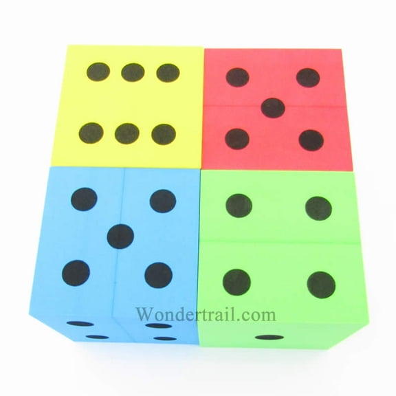 Assorted Foam Dice with Black Dots D6 100mm (4in) Pack of 4 Koplow Games