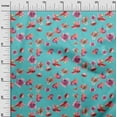 thumbnail image 2 of oneOone Polyester Lycra Turquoise Blue Fabric Flower Watercolor Sewing Material Print Fabric By The Yard 56 Inch Wide, 2 of 4