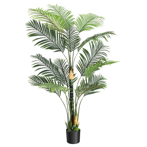 Artificial Palm Tree, 6 Ft Tall Faux Areca Palm Plants In Pot, Fake Tropical Palm Tree with Lifelike Leaves and Detachable Trunks, Faux Dypsis Lutescens Plant for Home Office Garden Hotel Decor