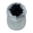 thumbnail image 4 of Unisex Style Faux Fur Pom Pom Snapback Flat Bill Cap Hat - Silver Glitter on Silver, 4 of 4