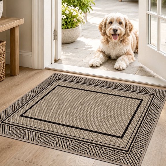 ORGOWEL Doormat Washable Easy Jute Rugs Boho Indoor Outdoor Rug 3*5ft Entryway Rugs Non-Slip Low Pile Black Door Mat Carpet for Living Room Kitchen Entry Patio Deck