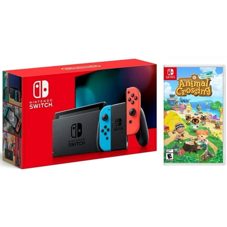 New Nintendo Switch Neon Red/Blue Joy-Con Improved Battery Life Console Bundle with Animal Crossing: New Horizons NS Game Disc - 2020 Best Game!