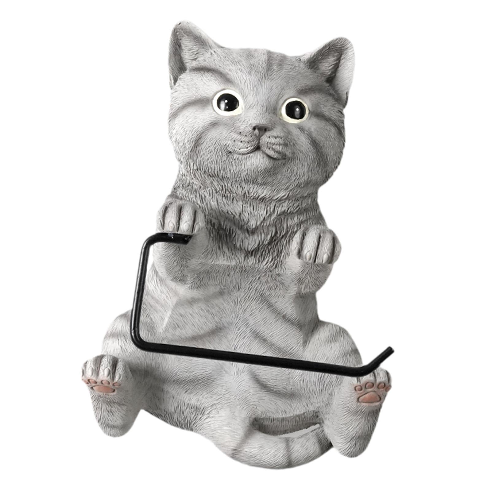 Fiocias Wall Mounted Cat Toilet Paper Roll Holder Bathroom Accessories Premium Resin Gray