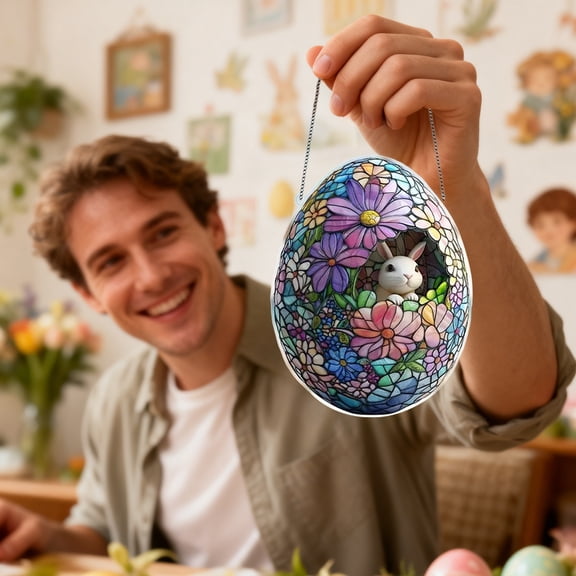ChicYu Easter Egg Bunny Suncatcher Ornament 2-Piece Set Hanging Light Decor for Home Window Garden Spring Holiday Party Ambiance