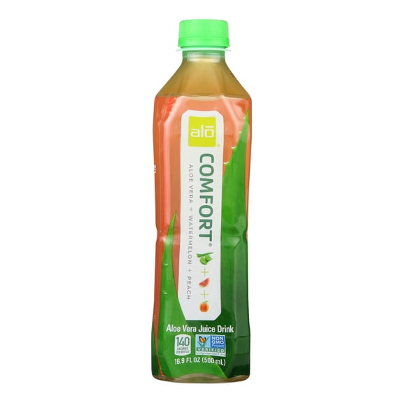 Alo - Original Comfort Aloe Vera Juice Drink - Watermelon and Peach - Case of 12 - 16.9 fl oz.