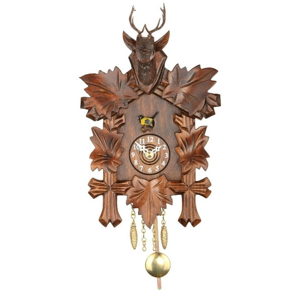 Kuckulino Black Forest Clock Black Forest House with quartz movement and cuckoo chime, 5 leaves, head of a deer  TU 2051 PQ