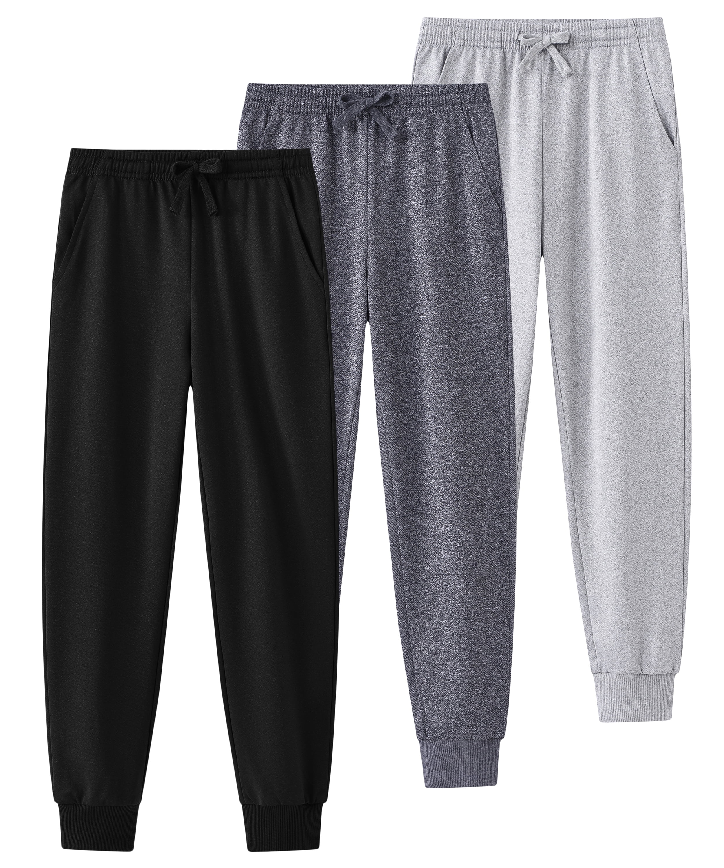 Muvtei Boys Sweatpants 3 Pack Athletic Workout Kids Casual Pants Boys Joggers with Pocket and Elastic Drawstring Waist Size 6-16
