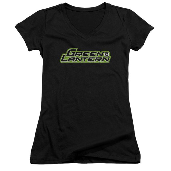 Green Lantern Scribble Title Junior Women's V-Neck T-Shirt Black