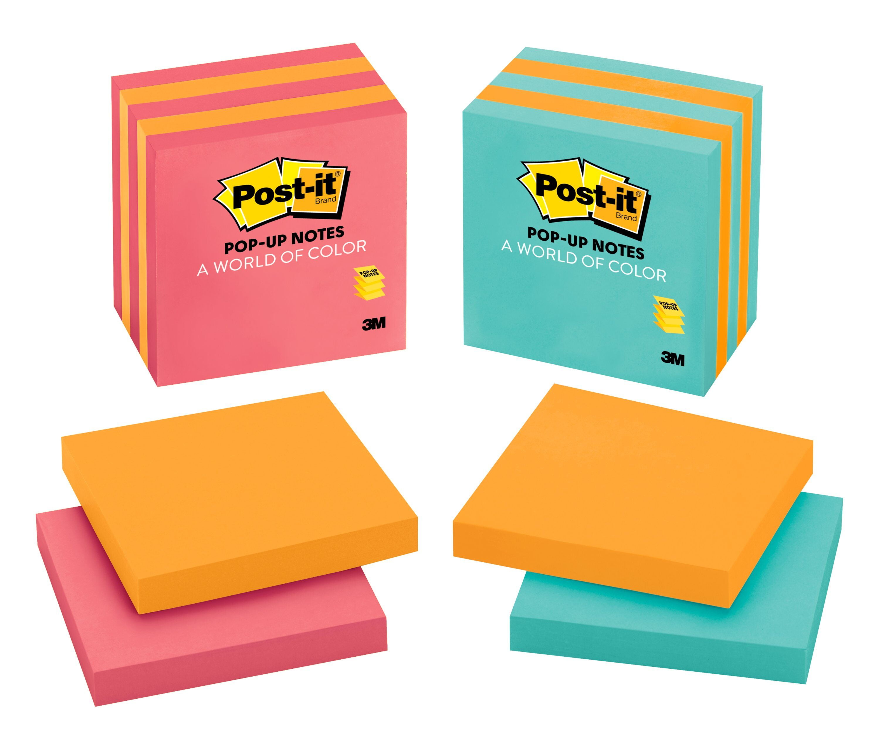 Postit PopUp Sticky Notes 5 Pack, 3" x 3", Neon Color Collection