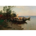 thumbnail image 2 of Joseph Wopfner 14x11 Gold Ornate Wood Frame and Double Matted Museum Art Print Titled - Fishing Boats on the Shore of Lake Constance at Dusk, 2 of 4