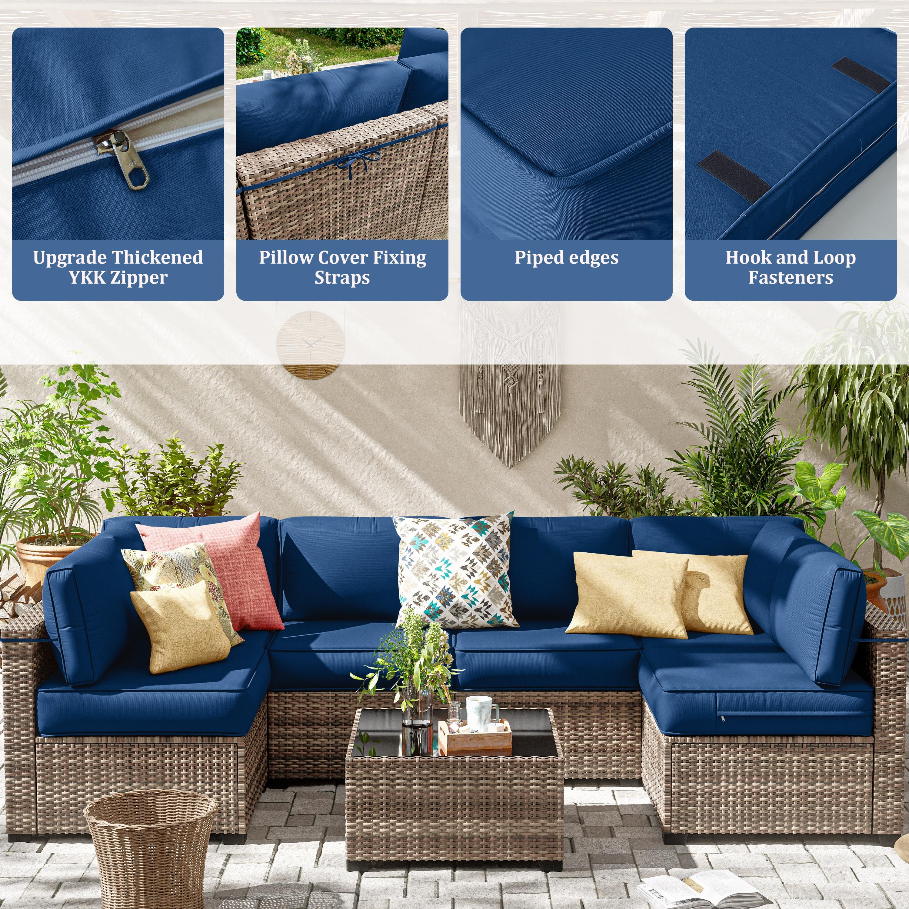 Kimunuk 14 Pcs Outdoor Cushion Slipcovers, Replacement Outdoor Patio Cushion Covers with 3 Size, Waterproof and Zippered, Fit for Outdoor Furniture, Patio Sofa Couch, Covers Only, Blue