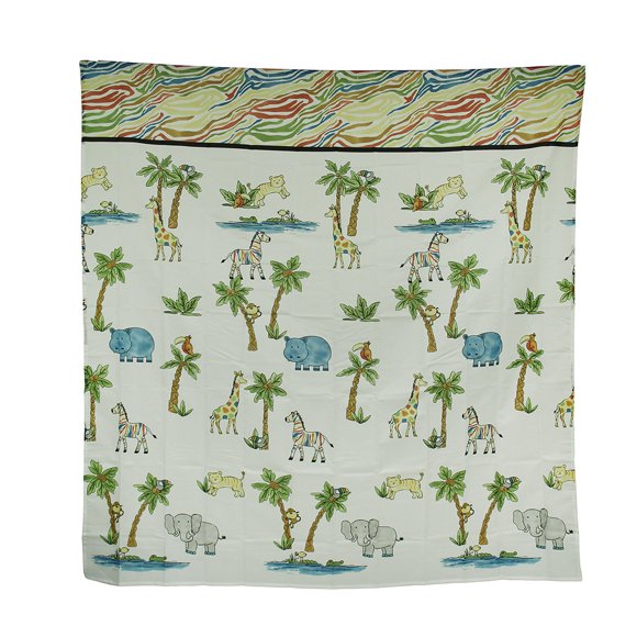 Blue Safari Hippo Rainbow Zebra Striped Fabric Shower Curtain 70 X 72 Inch