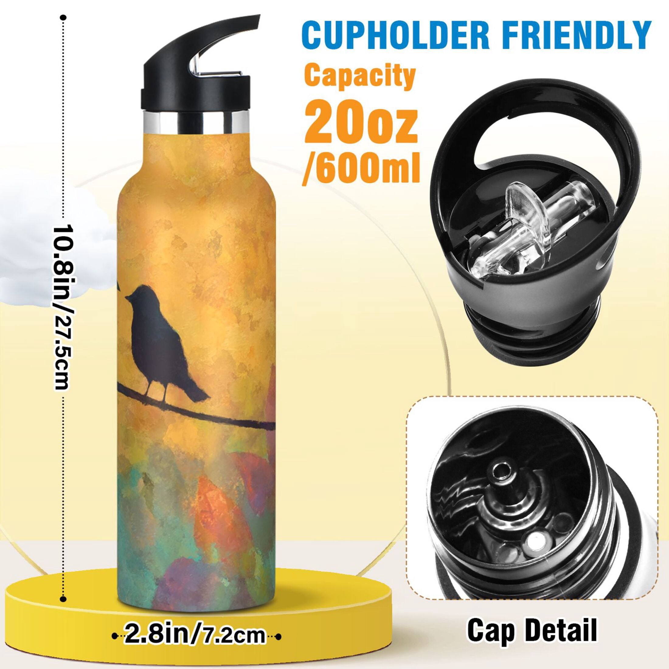 Kids Insulated Stainless Steel Sports Water Bottle 600ml (20oz) Birds on A Wire