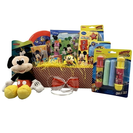 Valentines Ideas For Boys Gift Basket Idea for Kids XOXO Mickey themed Colorful Basket 12x6x4 ()