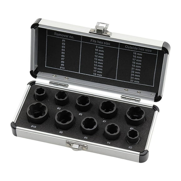 10 Pieces Impact Nut Extractor Damaged Removal Tool Fits Sizes from 9mm to 19mm Locking Socket Tools Drive Socket Practical Sturdy Large Box