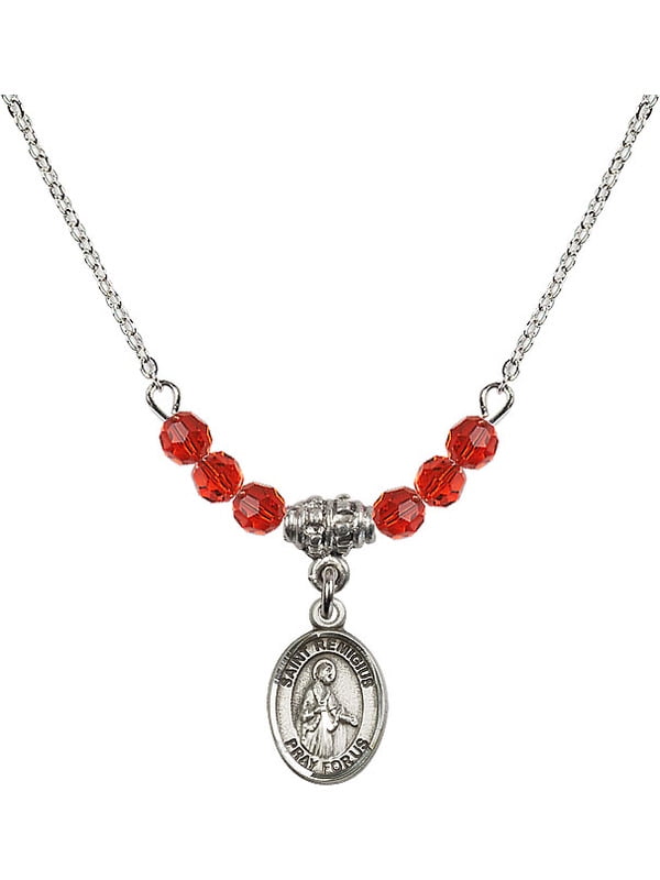 18-Inch Rhodium Plated Necklace with 4mm Faux-Pearl Beads and Sterling Silver Saint Remigius of Reims Charm.
