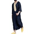 thumbnail image 1 of TRKIYQC - Bata étnica para hombre, diseño de patchwork, manga media, cuello en V, suelta, larga, de una pieza TRKIYQC moda, 1 of 6