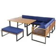 thumbnail image 3 of Gymax 8PCS Patio Dining Set Acacia Wood L Shaped Sectional Sofa Set w/ Navy Cushions, 3 of 6