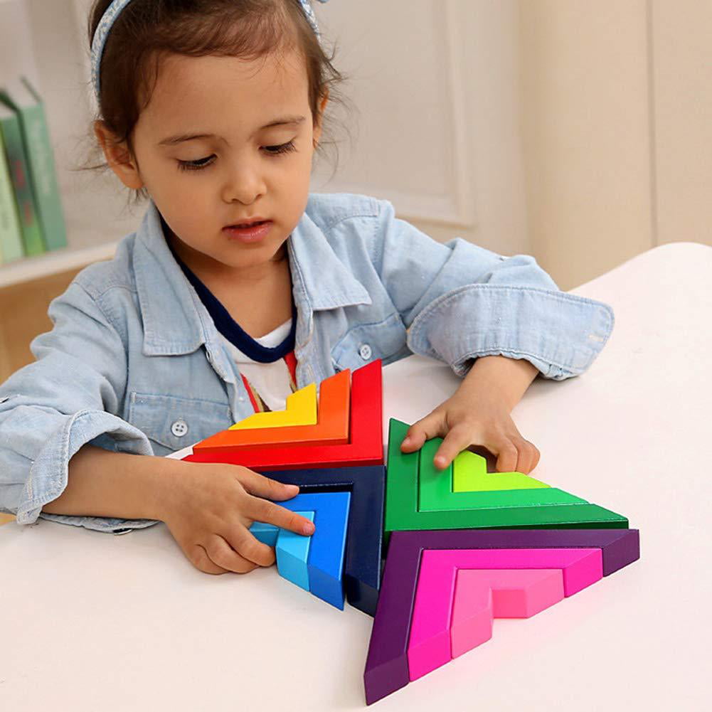 Lewo Wooden Rainbow Stacking Game Learning Toy Geometry Building Blocks Toys For