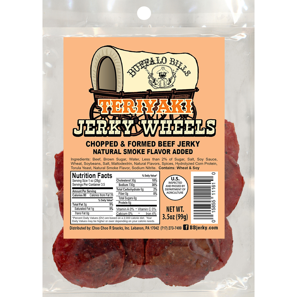 Buffalo Bills Teriyaki Beef Jerky Wheels (Circles) - Three 3.5oz Packs