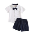thumbnail image 1 of Ensemble d'Été pour Garçon Chemise Blanche à Manches Courtes avec Nœud Papillon Shorts Bleu Marine Robe de Spectacle à Bretelles Tout-Petit, 1 of 8
