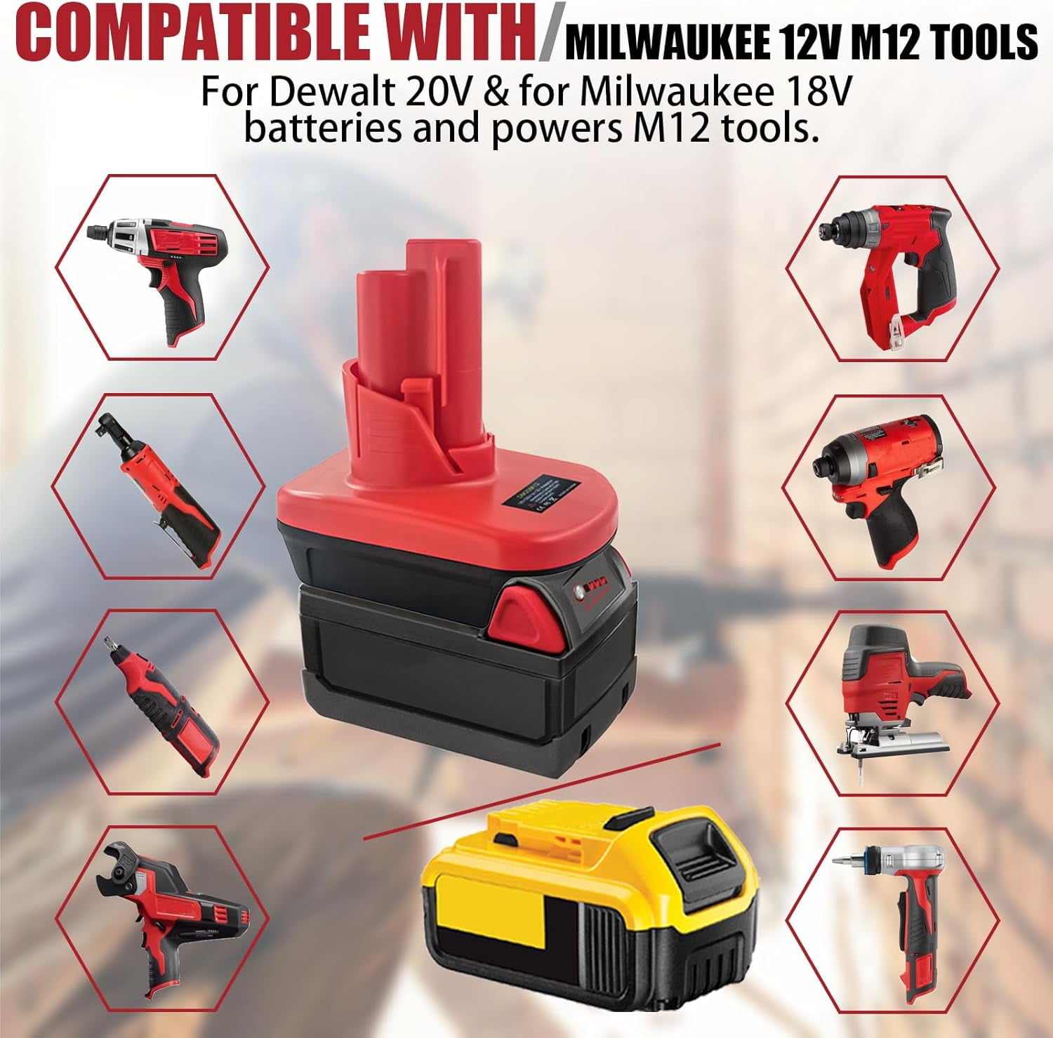 EID Battery Adapter for Milwaukee 12V,for Dewalt 20V Max & for Milwaukee 18V M18 Li-Ion battery convert to work for Milwaukee 12V M12 Cordless Tools Converter