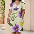 thumbnail image 3 of Womens Casual Dresses Purple Flowers Yellow Accents Floral Pattern Short Sleeve Dress Summer Dresses for Women 2025, 3 of 5