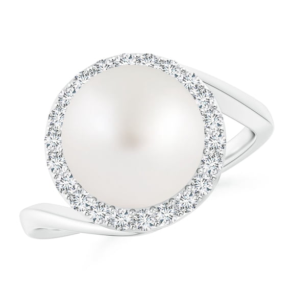 ANGARA South Sea Cultured Pearl & Diamond Halo Bypass Ring in 14K White Gold for Women | June Birthstone, Birthday, Anniversary, Jewelry Gift for Women | Pearl Ring
