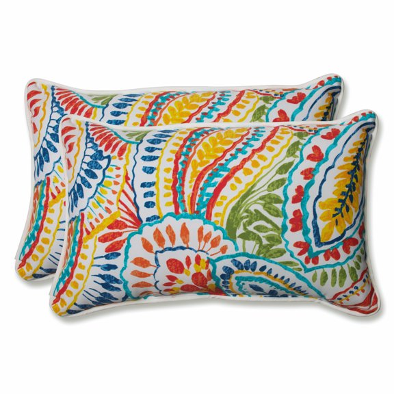 Pillow Perfect 18.5-inch by 11.5-inch Corded Rectangular Outdoor Throw Pillows (Set of 2) - Ummi Multi