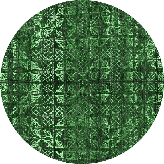 Ahgly Company Indoor Round Abstract Emerald Green Modern Area Rugs, 6' Round
