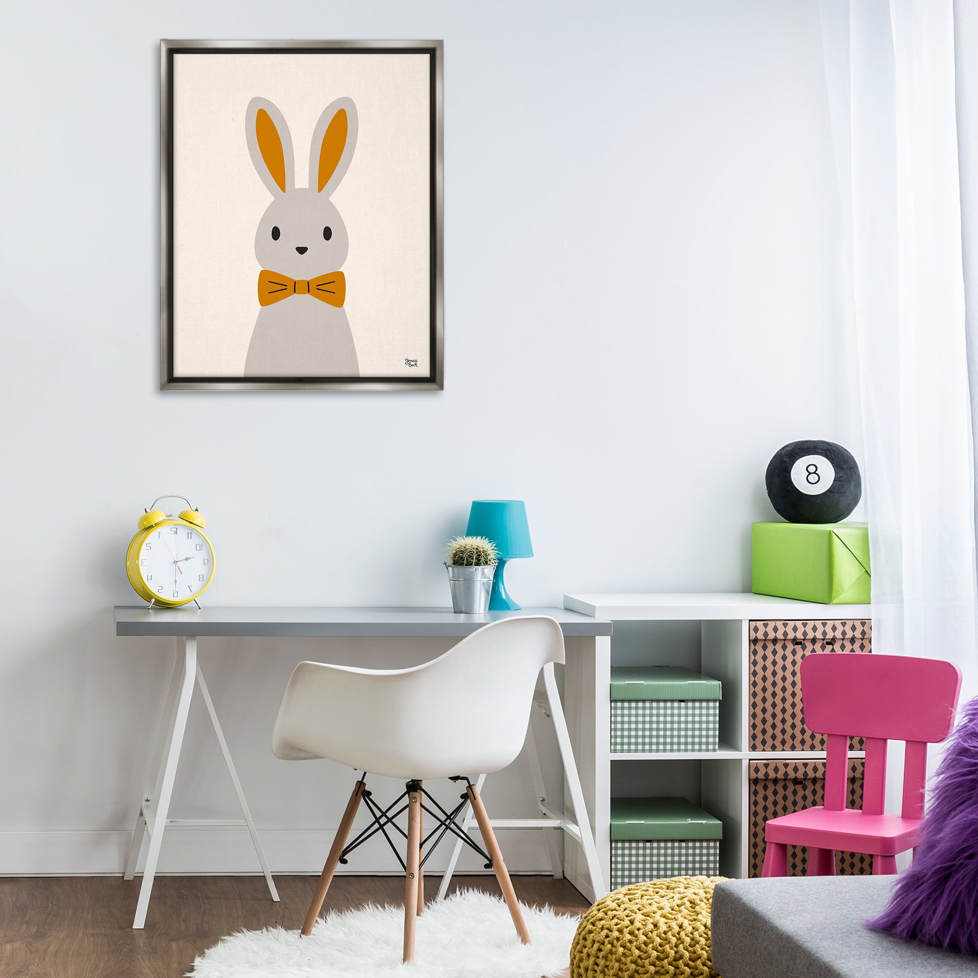 Stupell Industries Simple Rabbit with Bowtie Animals Painting Gray Floater Framed Canvas Art Print Wall Art, 25 x 31