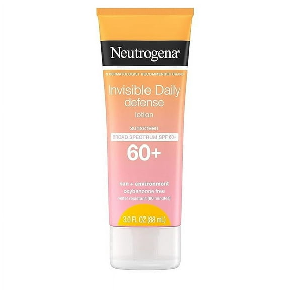 Neutrogena Invisible Daily Defense Sunscreen Lotion, Broad Spectrum SPF 60 , Oxybenzone-Free & Water-Resistant, Sun or Environmental Aggressor Protection, Antioxidant Complex, 3 Fl Oz, 3 Count