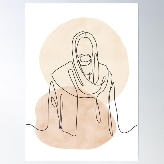One Continuous One Drawn Line Art Doodle Of A Spiritual Jesus Christ, Jesus Portrait, Jesus Poster Poster Wall Art, Modern Wall Decor For Living Room Bedroom, 16x24 UNFRAMED
