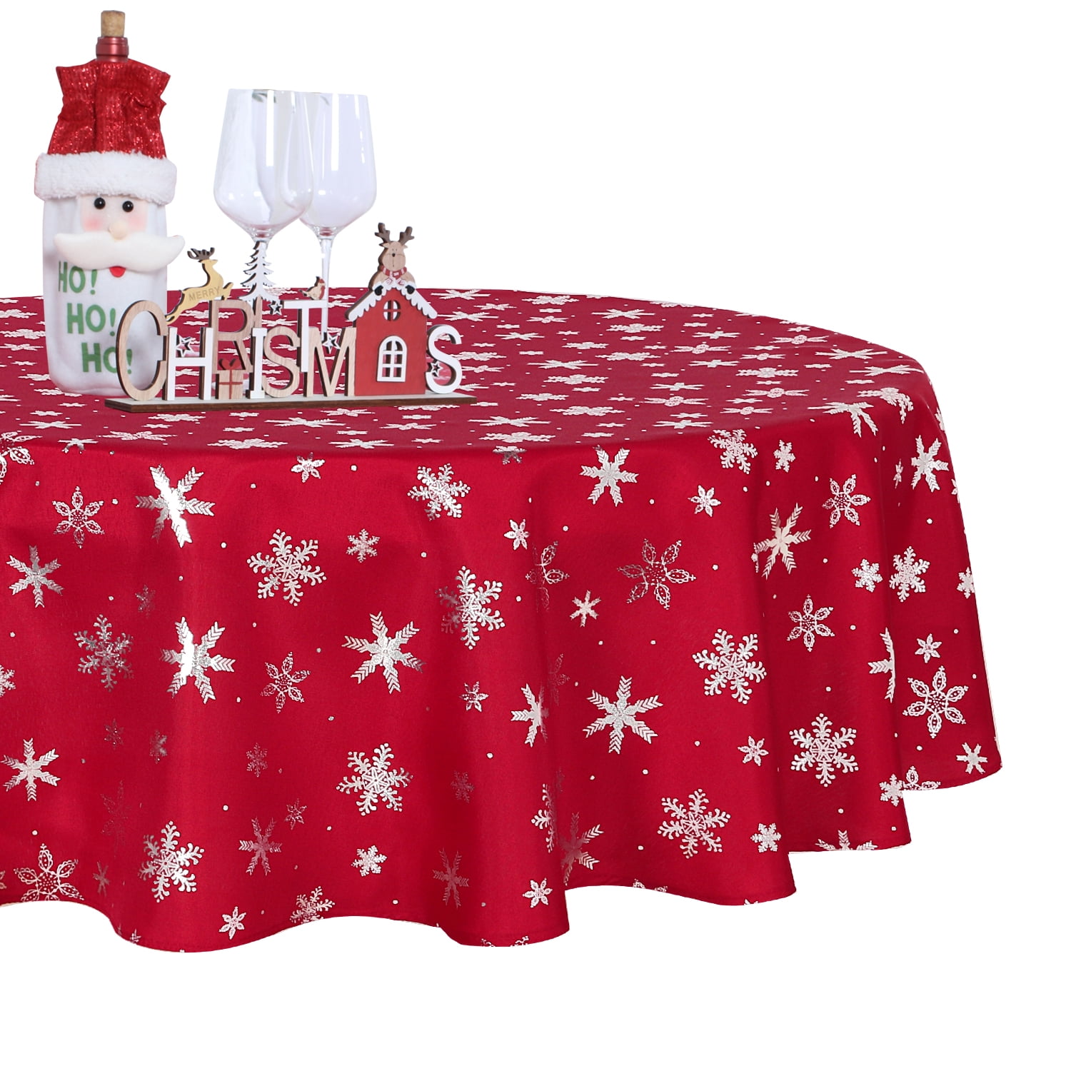 LUSHVIDA Christmas Tablecloth Round 60 inch Snowflake Pattern