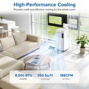 KISSAIR 8000 BTU Ashare Portable Air Conditioner, 4-in-1 AC Unit with Fan, Cool and Dehumidifier, Sleep Mode, Remote Control, for Rooms up to 350 Sq Ft