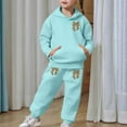 thumbnail image 4 of Bow Print Outfits Set For Kids Thick And Cozy Girls' Tracksuit Fashionable Bow Print Hoodie And Joggers Outfit For Toddlers And Kids Mint Green 100(2-3 Years), 4 of 9