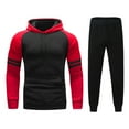 thumbnail image 1 of Sudadera deportiva con capucha y bolsillo de manga larga a rayas con bloques de colores para hombre, 2 piezas, Top + Pantalones, traje Pompotops  oipoqjl52051, 1 of 5