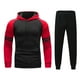 thumbnail image 1 of Sudadera deportiva con capucha y bolsillo de manga larga a rayas con bloques de colores para hombre, 2 piezas, Top + Pantalones, traje Pompotops  oipoqjl52050, 1 of 5