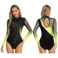 thumbnail image 6 of Nyeemya Women's Adult Figure Skating Jumpsuit Long Sleeve Rhinestone Gradient Color Ballet Gymnastic Leotard Yellow S, 6 of 6